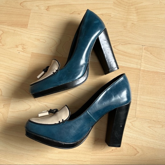 Limited Collection Chunky High Heels Round Toes Tassel Ties Contrast Colours 10A - Picture 5 of 11